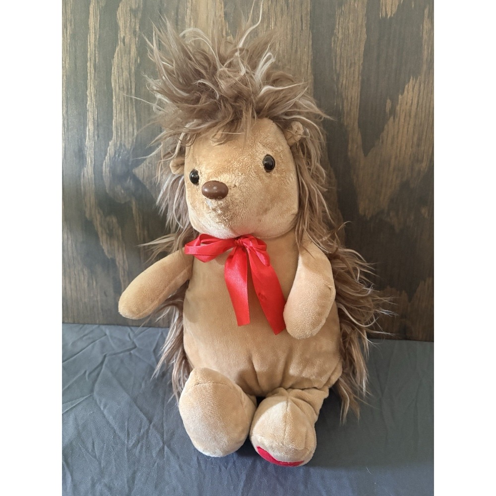 Petting Zoo Hedgehog Plush 16" Stuffed Animal Heart Foot Soft Toy Brown